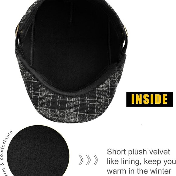 Mens Newsboy Cap Winter Beret Hat Cabbie Flat Cap - Picture 5 of 7